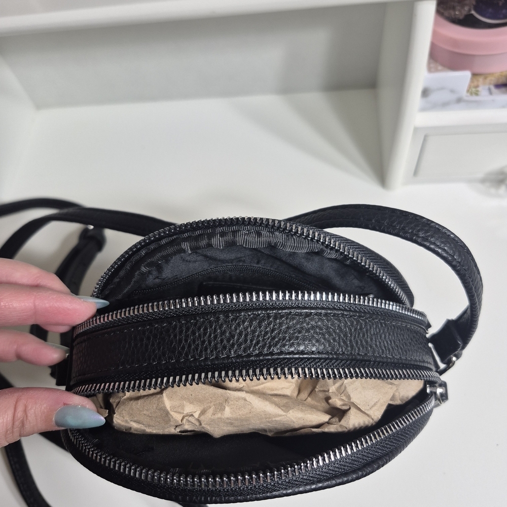 Tahari Black Faux Leather Round Crossbody Bag - Picture 3 of 9